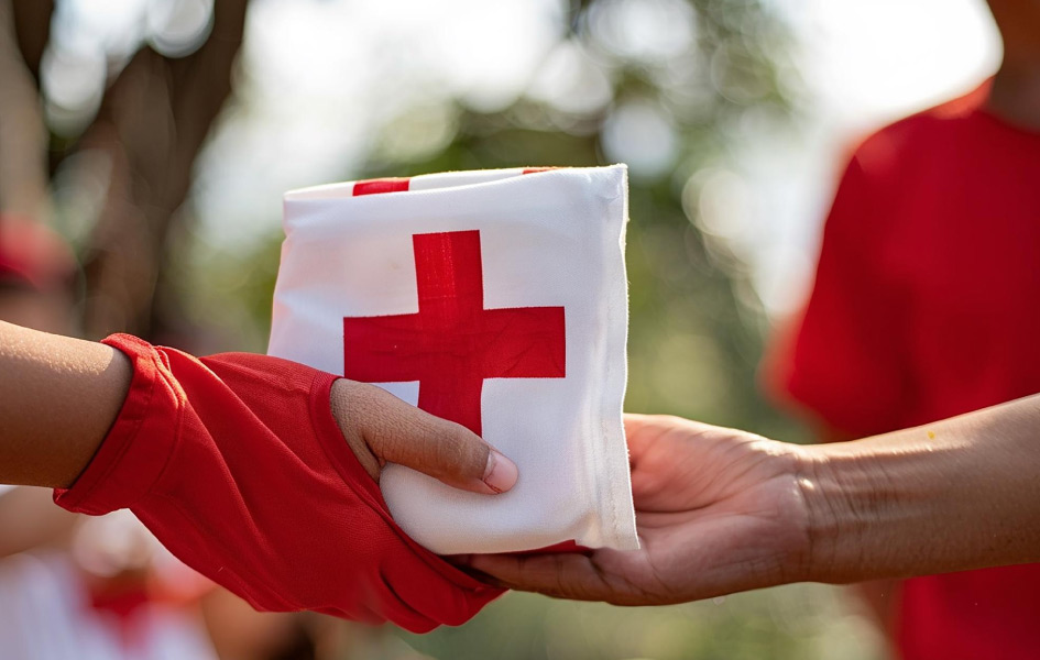 Image-of-an-hcp-handingout-the-firstaid-kits-in-humanitarian-efforts-by-healthcare-professionals-and-doctors-related-to-red-cross